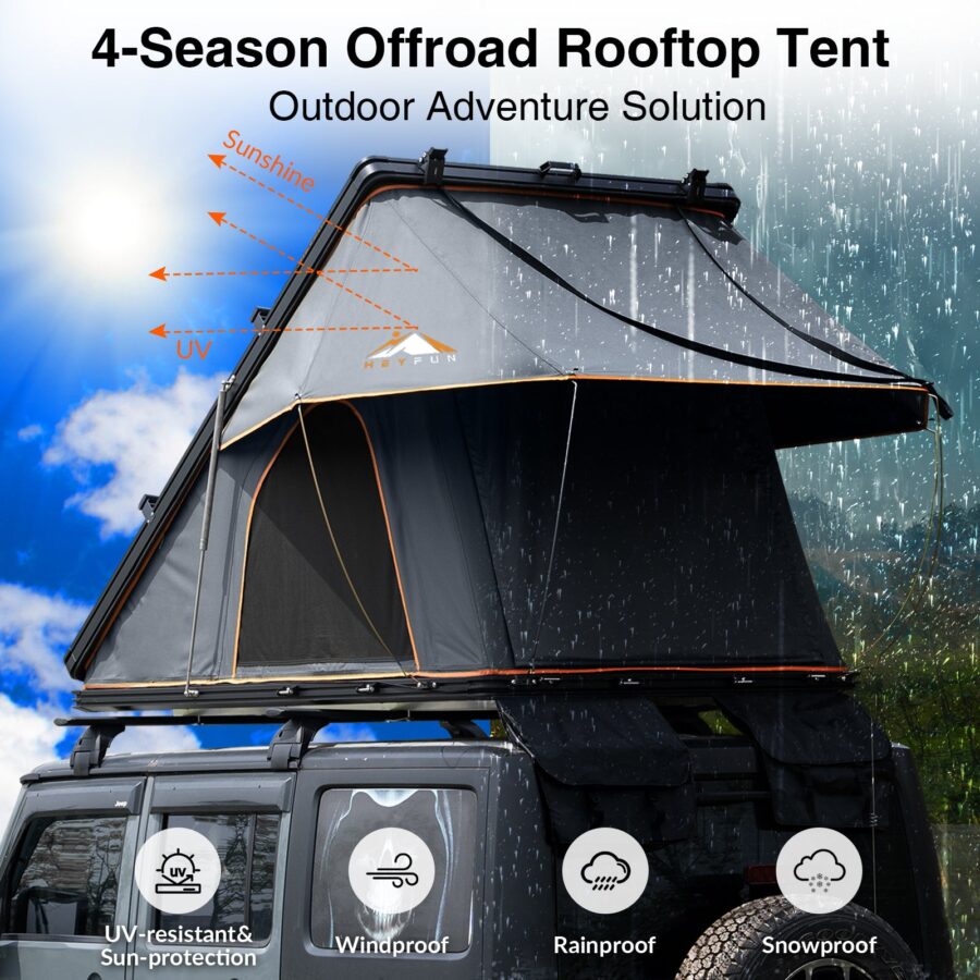 Fonello Hardshell Rooftop Tent – 2-Person Setup with Side Awning - Image 4