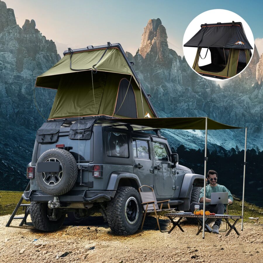 Fonello Hardshell Rooftop Tent – 2-Person Setup with Side Awning - Image 25
