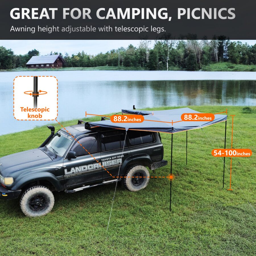 Fonello 270° Car Side Awning – Rooftop Tent Pull-Out Shelter - Image 4
