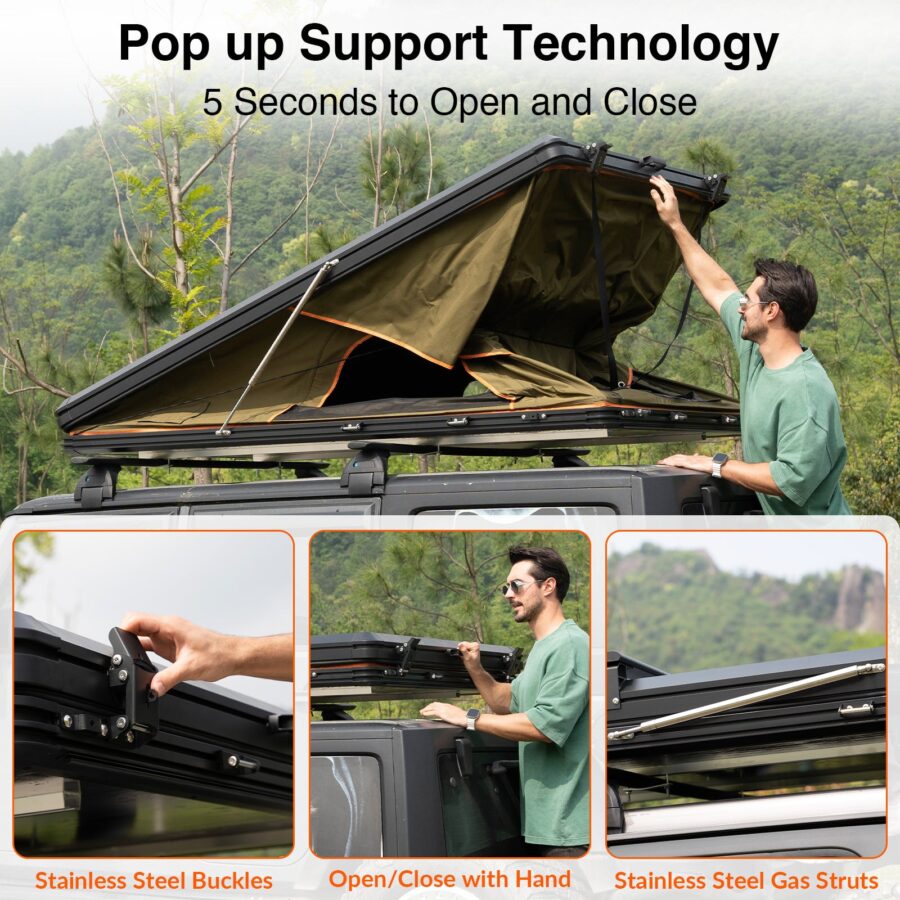 Fonello Hardshell Rooftop Tent – 2-Person Setup with Side Awning - Image 30