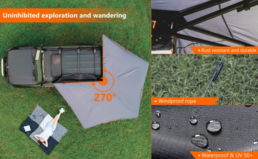 Fonello 270° Car Side Awning – Rooftop Tent Pull-Out Shelter - Image 9