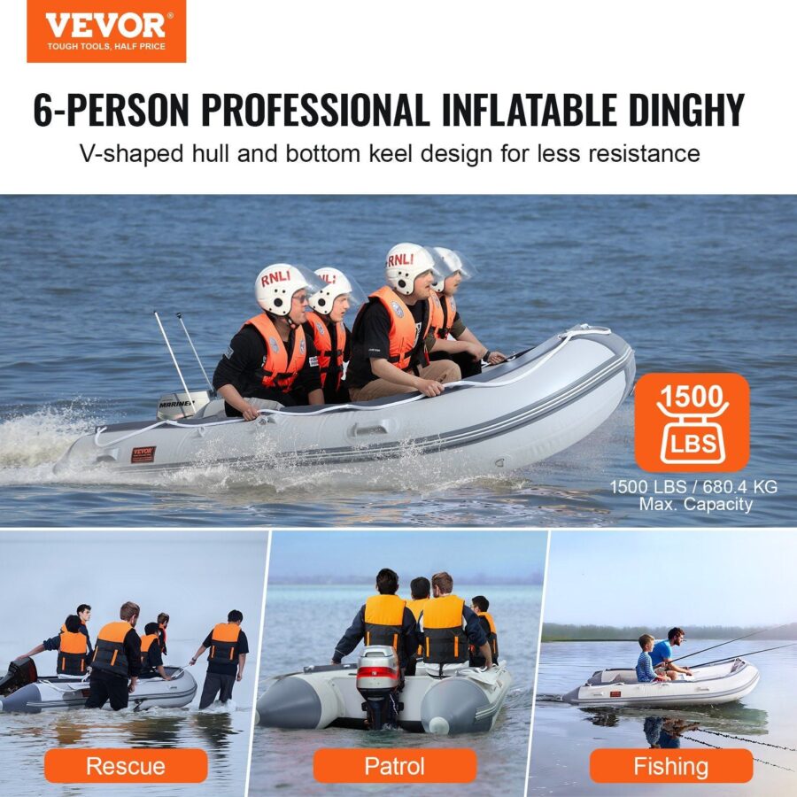 Fonello 6-Person Inflatable Dinghy Boat – Marine Wood Floor & Aluminum Bench - Image 2