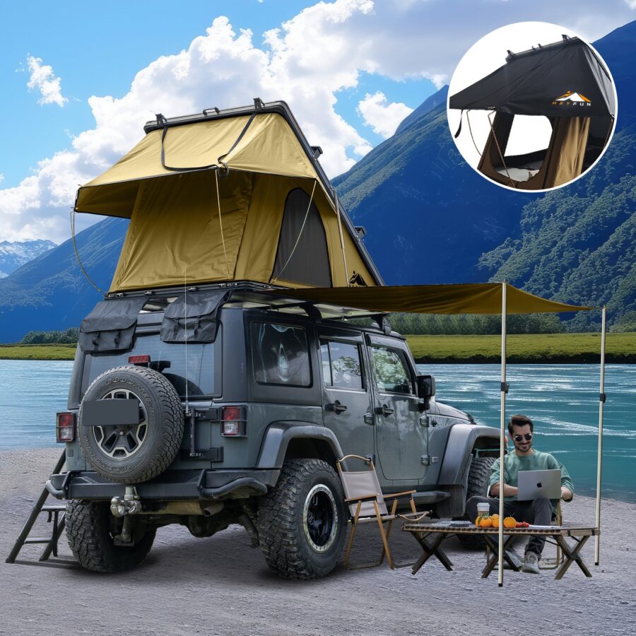 Fonello Hardshell Rooftop Tent – 2-Person Setup with Side Awning - Image 13