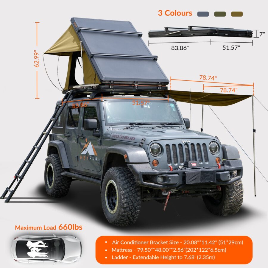 Fonello Hardshell Rooftop Tent – 2-Person Setup with Side Awning - Image 28
