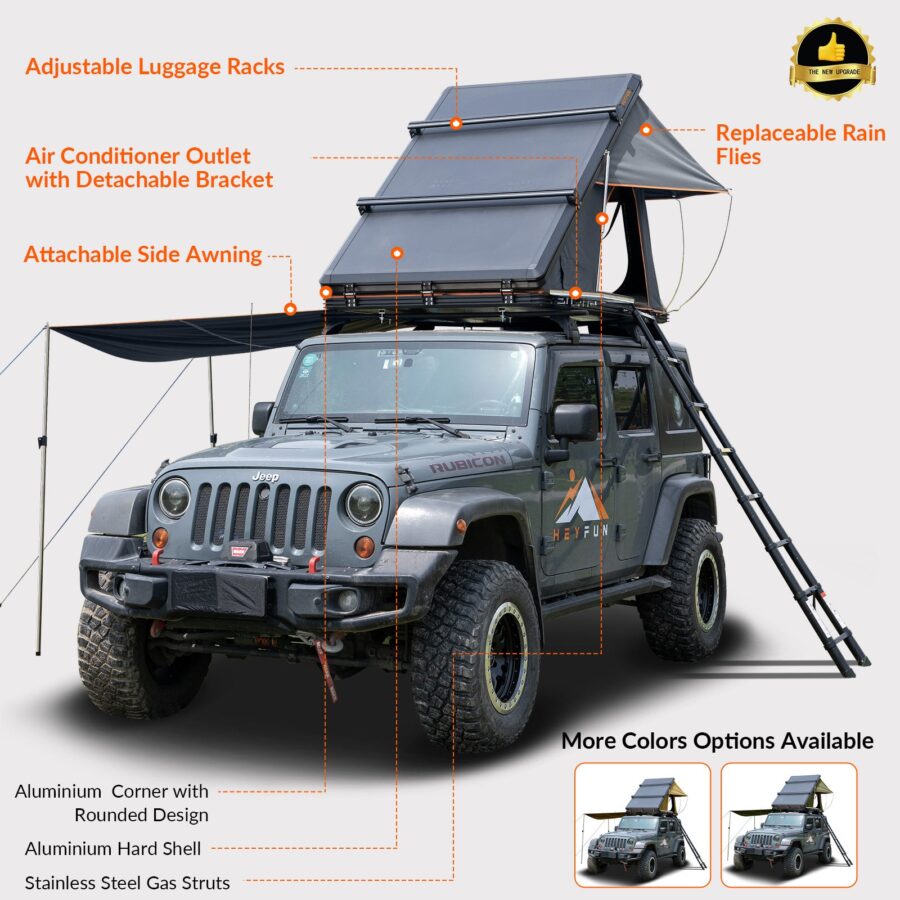 Fonello Hardshell Rooftop Tent – 2-Person Setup with Side Awning - Image 3