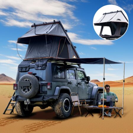 Fonello Hardshell Rooftop Tent – 2-Person Setup with Side Awning
